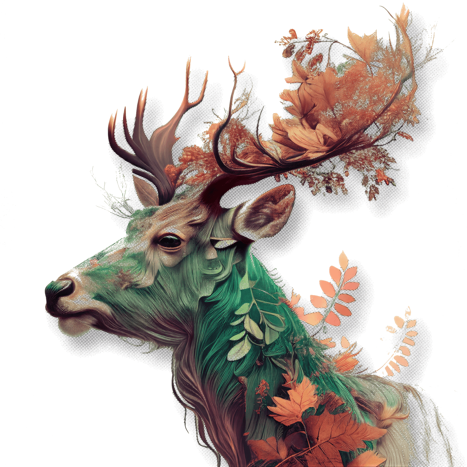 The same deer artwork with its shadows converted to press-ready halftone dots